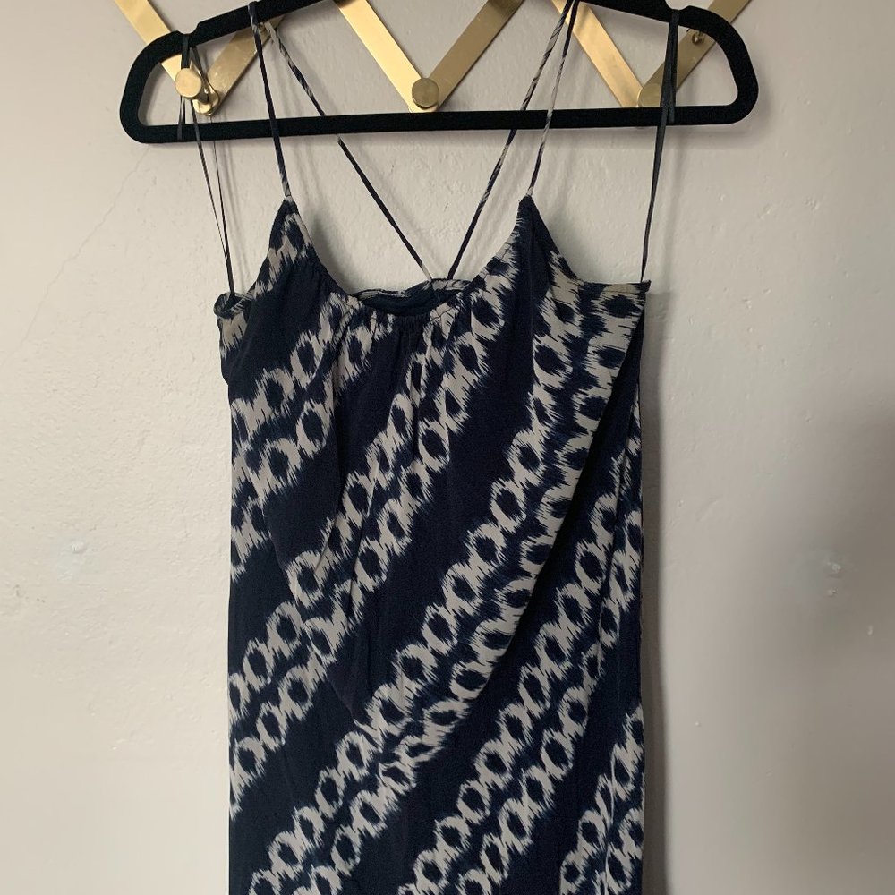 VINCE Sleeveless Navy Blue White Sundress 100% silk Maxi Dress Size Small